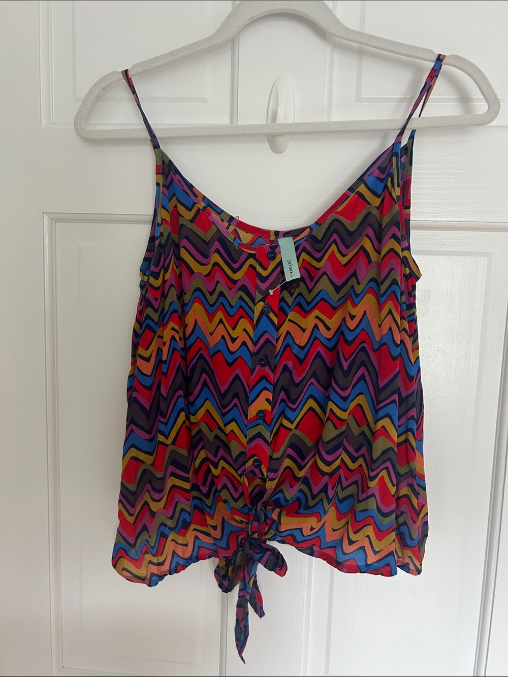 Vibrant Multicolor Zigzag Tie-Front Cami